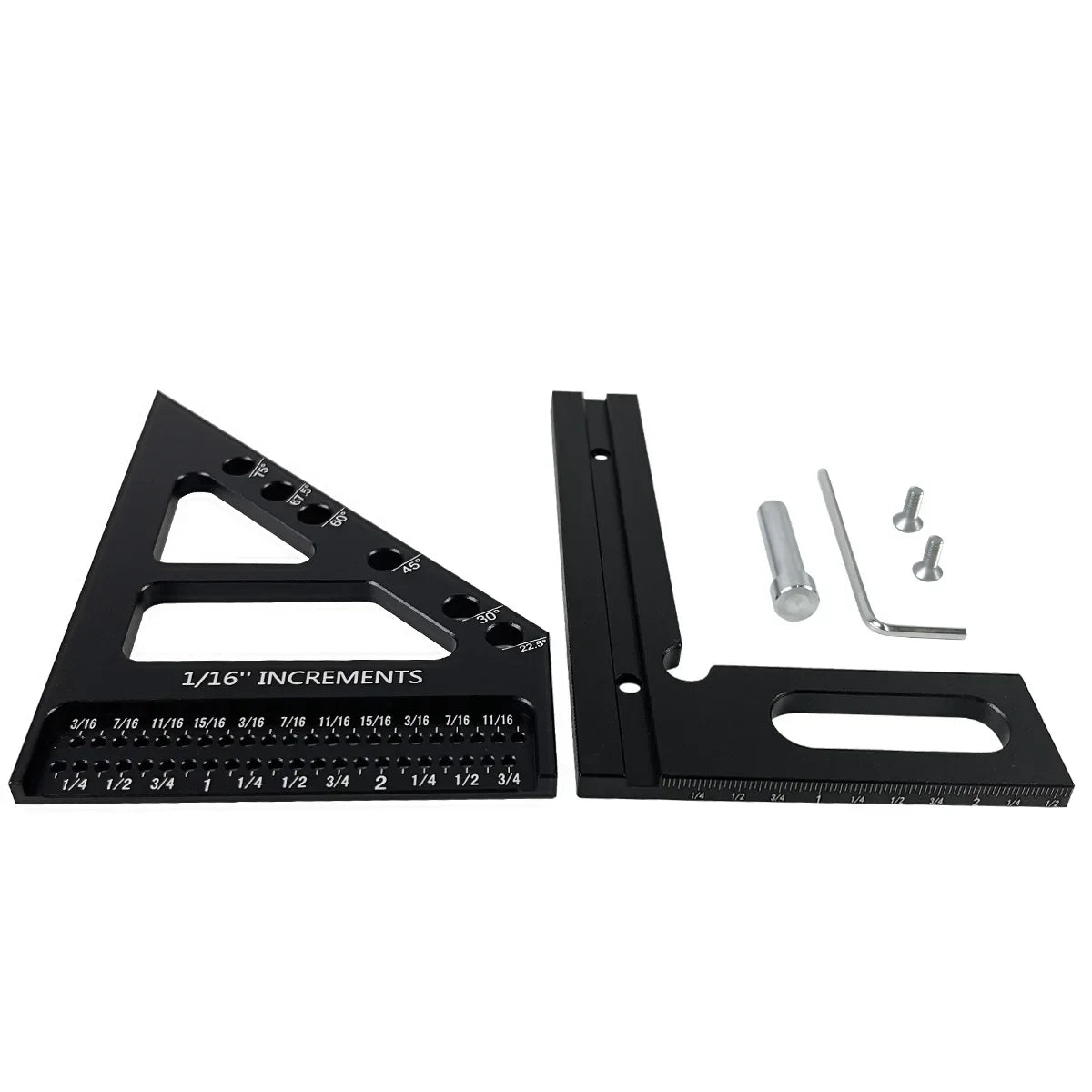 3D Multi-Angle Woodworking Square Protractor, Aluminum Alloy Miter Triangle Ruler T-Type Scriber - 22.5/30/45/60/67.5/90 Degree