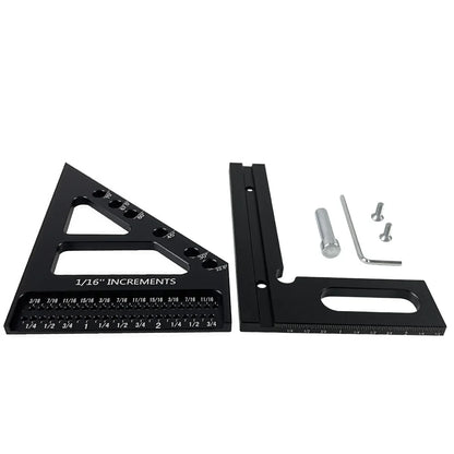 3D Multi-Angle Woodworking Square Protractor, Aluminum Alloy Miter Triangle Ruler T-Type Scriber - 22.5/30/45/60/67.5/90 Degree