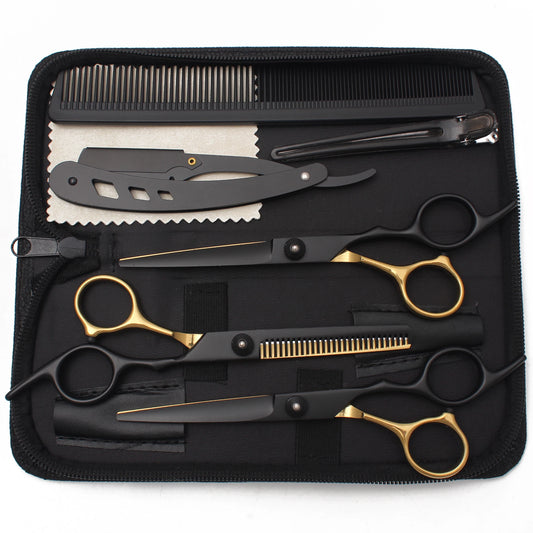 Hairdressing Scissors Black-Gold Hair Scissors Professional 6" JP Stainless Thinning Shears Haircut Scissors Barber Shop C1001