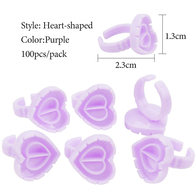 100 Pcs Disposable Eyelash Glue Ring Holder Cup Heart-shaped Plastic Tattoo Pigment Holder Pallet Eye Lash Extension Makeup Tool