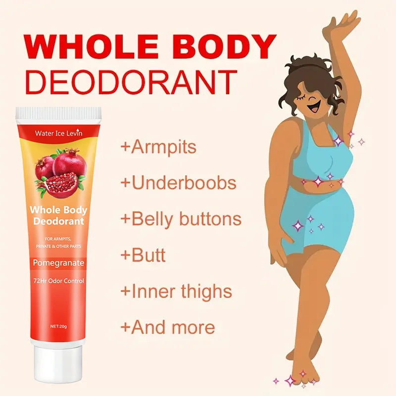 Pomegranate Full Body Deodorant Cream, 72-Hour Odor Control, Aluminum-Free, Gentle and Soothing, Fresh Scent - Suitable for Sensitive Skin, Perfume Deodorant, All-Day Freshness