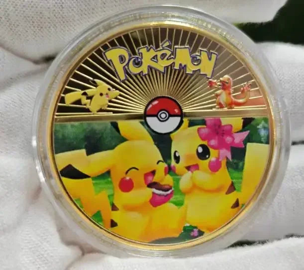 Anime Gold Plated Gold Coin Game Commemorative Coin Pikachu Mewtwo Charizard Gold Coin Game Collection childrens gift
