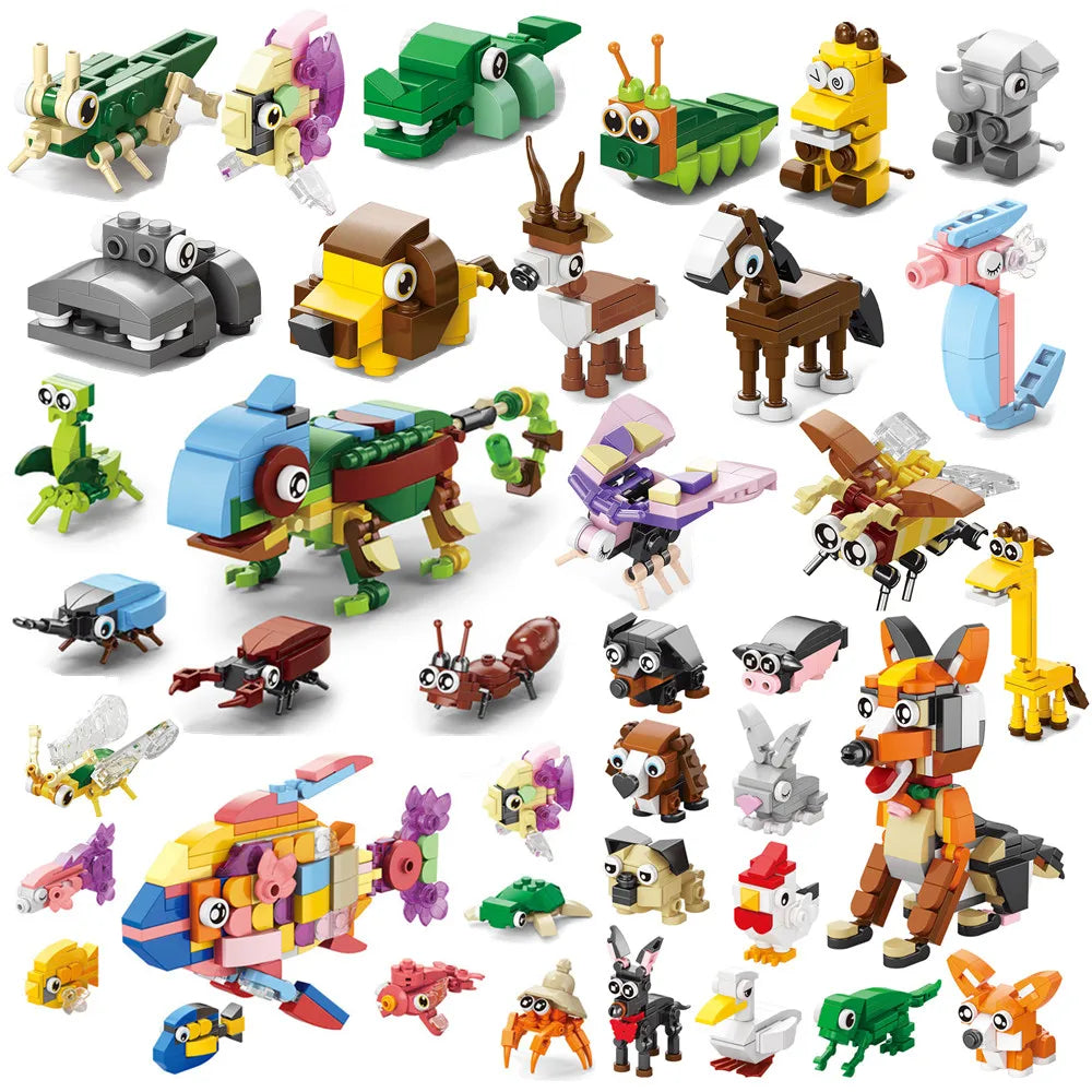 Insect World Animals Scorpion Mantis Ants Spider Birds Marine Animal Building Blocks Toys Desktop Ornaments Bricks Kids Gift