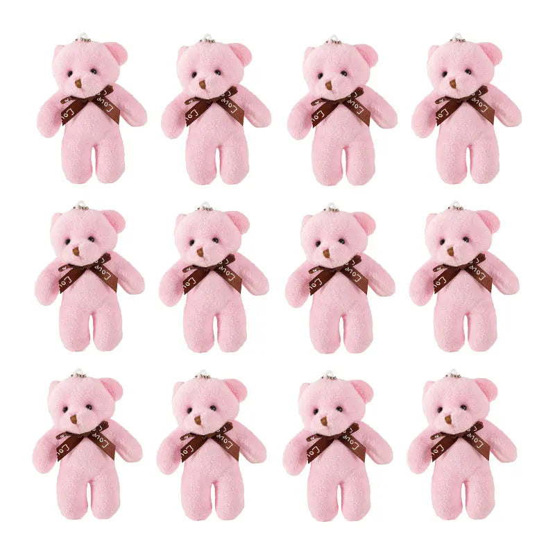 6/12pcs Mini Bear Plush Keychain Colorful Bear Stuffed Toy School Bag Pendant Teddy Doll Graduation Party Supplies Wedding Gift