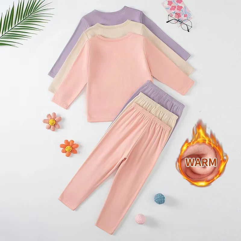 2piece Set Of Children's Autumn And Winter Round Neck Warm Casual Suit For Boys And Girls Comfortable Sports Home Base Shirt Set
