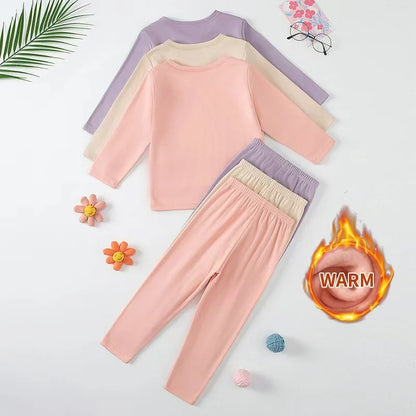 2piece Set Of Children's Autumn And Winter Round Neck Warm Casual Suit For Boys And Girls Comfortable Sports Home Base Shirt Set