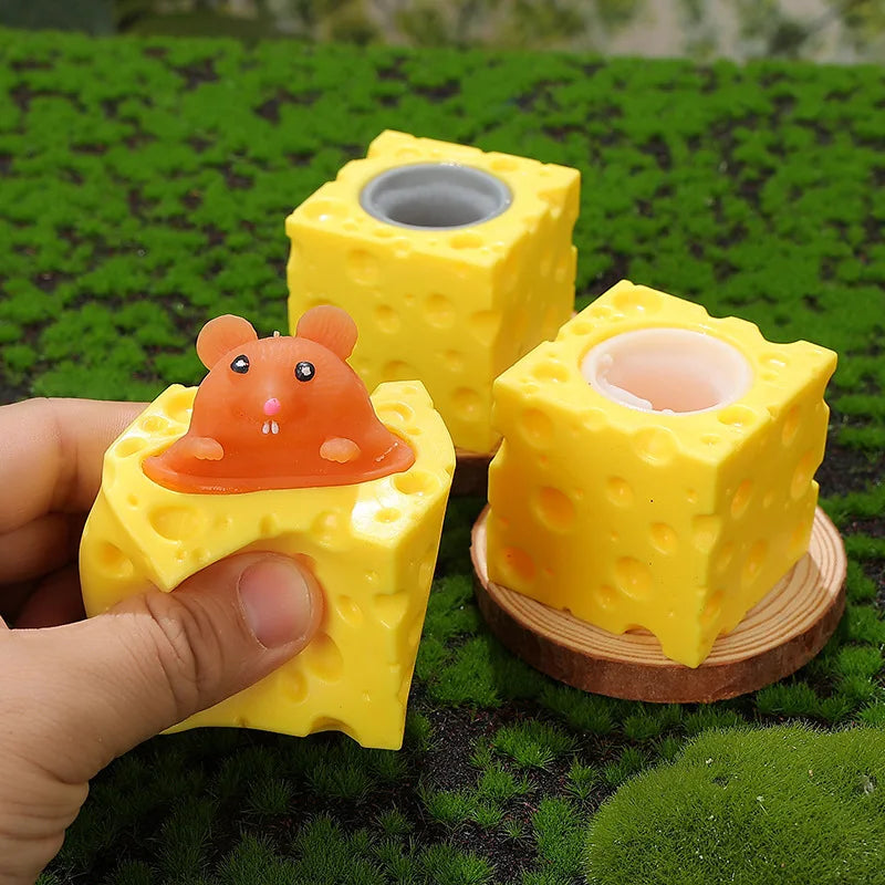 Funny Pop-Up Slow Rebound Squishy Cheese Mouse Cup Hand Antistress Reliever Squirrel Cup Toys for Children Adults