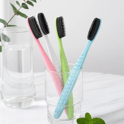 1/4PCs Large Head Toothbrush Korean Original Tooth Brush With Travel Case Adult Charcoal Biodegradable Oral Health Cleaning