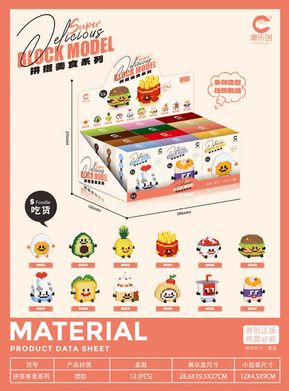 CLC Diamond Particle Casual Splicing Fruit French Fries Burger Block Toys Happy Food and Play Series Toys for Children Gifts