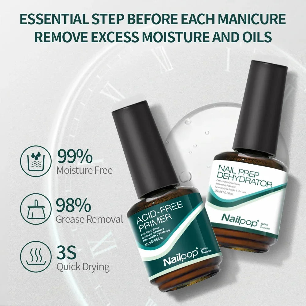 NAILPOP Nail-Primer And Nail Prep Dehydrator 15ML Nail Polish Soak Off UV/LED Base Primer Gel First Nails Gel for Manicure Tools