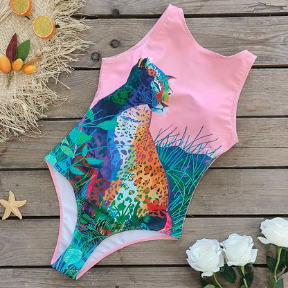 2026 New Printed One-piece Swimsuit Classic Printed Lace Up Swimsuit Women's Push Up Flower One-piece Suit Beach Wear For Female