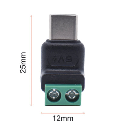 5PCS TypeC to 2 Pin Adapter No Solder Quick Connect Green Terminal for Charging Cable Phone Power Bank DIY Electronics Connector