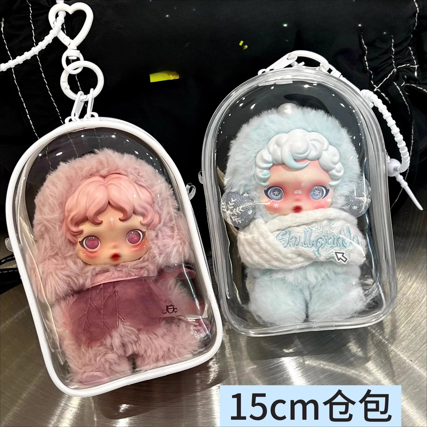 Labubu/SP Protect Case Labubu Sitting Party 15/17cm Cotton Doll Shoulder Pain Bag PVC Storage Bag Labubu Walk Bag Dustproof
