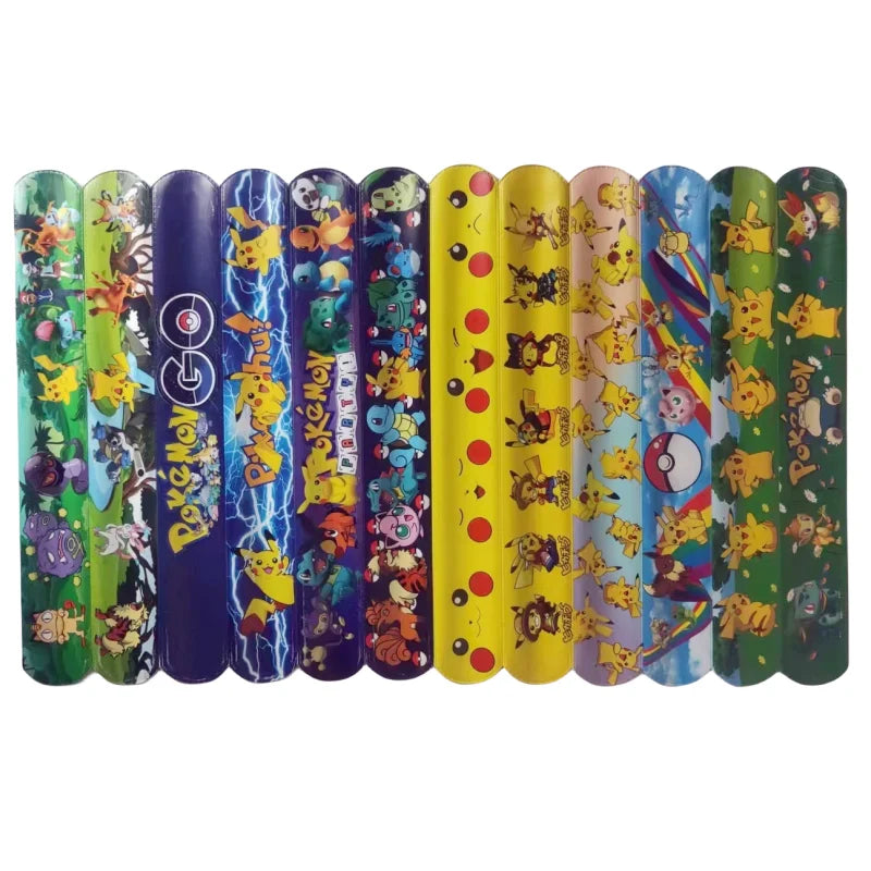 6/12pcs Pokemon Snap Circle Bracelets Pikachu Anime Figure Wristband Child Slap Band Puzzle Toys Boys Girls Birthday Party Toys
