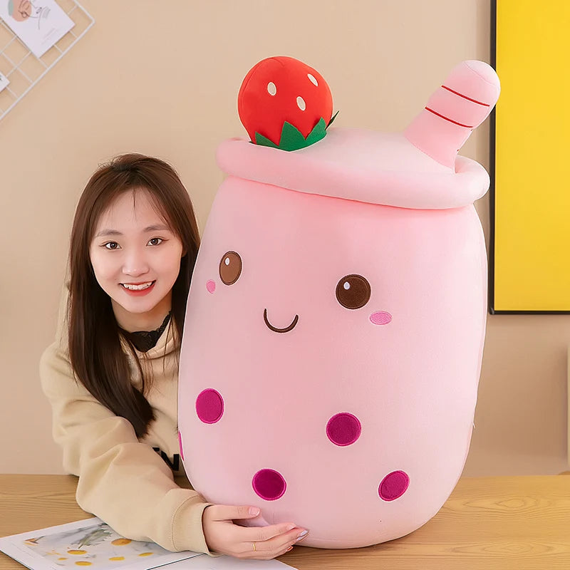 Kawaii Boba Fruit Bubble Tea All Series Cartoon Plush Toy Stuffed Animals Cute Food Milk Tea Soft Toys Room Decor Pillow Gifts