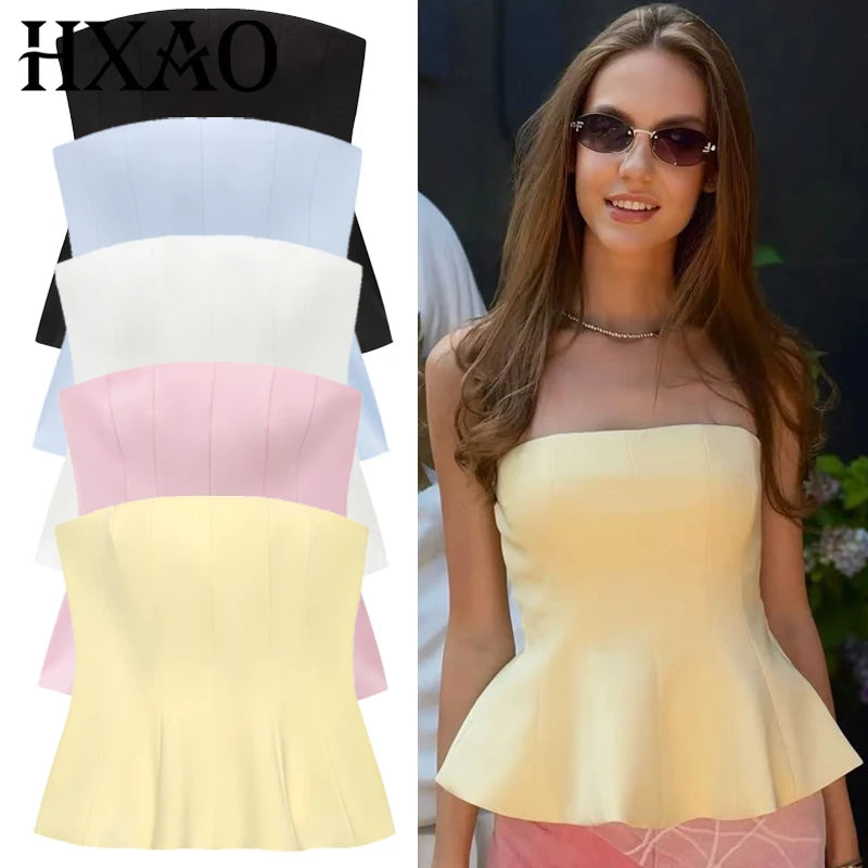 Ruffled Backless Corset Tube Top