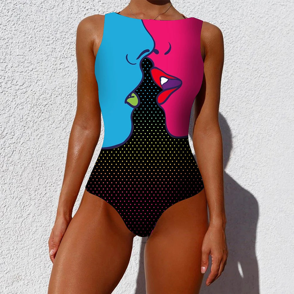 2026 New Printed One-piece Swimsuit Classic Printed Lace Up Swimsuit Women's Push Up Flower One-piece Suit Beach Wear For Female