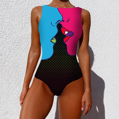 2026 New Printed One-piece Swimsuit Classic Printed Lace Up Swimsuit Women's Push Up Flower One-piece Suit Beach Wear For Female