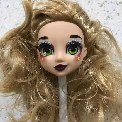 Quality Doll Heads Sparkly Alive Glasses Eyes No Hair Doll Parts White Purple Gold Hair Blue Black Skin Doll Accessories
