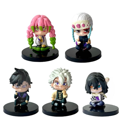 5-15pcs Q Version Demon Slayer Sitting Ghost Doll Tanjiro Nidouzi Inosuke Zenizu  Toy  Figural PVC Model Gift
