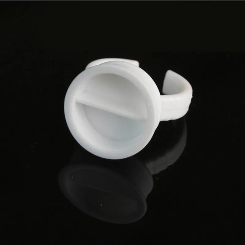 100pcs Disposable White Glue Holder Ring Adhesive Pallet For Eyebrow Tattoo Pigment Eyelash Extension Container Ring Cup