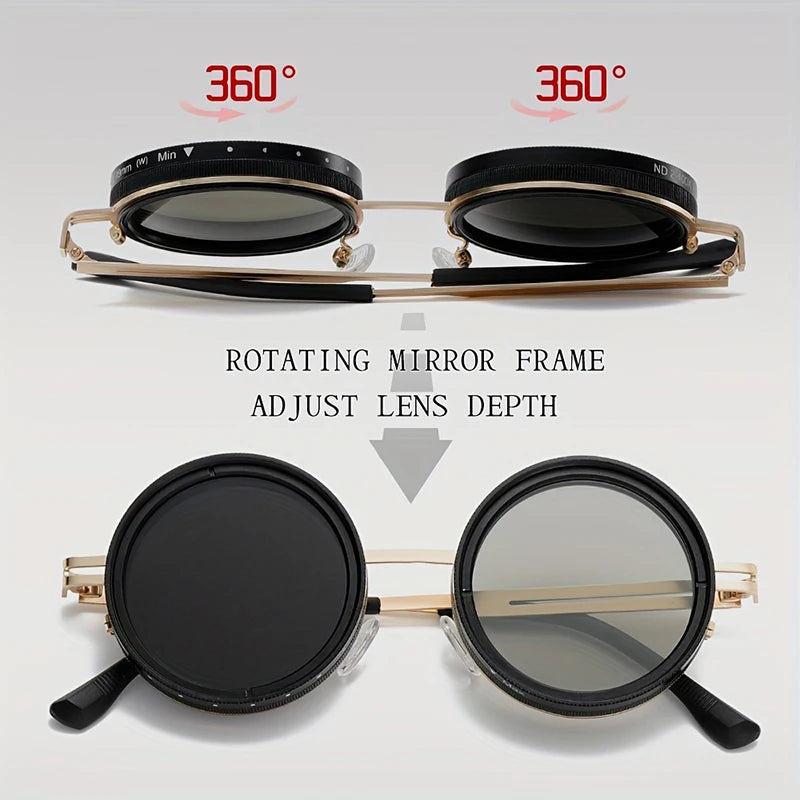 SHAUNA Retro Metal Round Punk ND9-level Adjustable Dimming Sunglasses Women Polarized UV400 Fashion Men Outdoor Sun Glasses