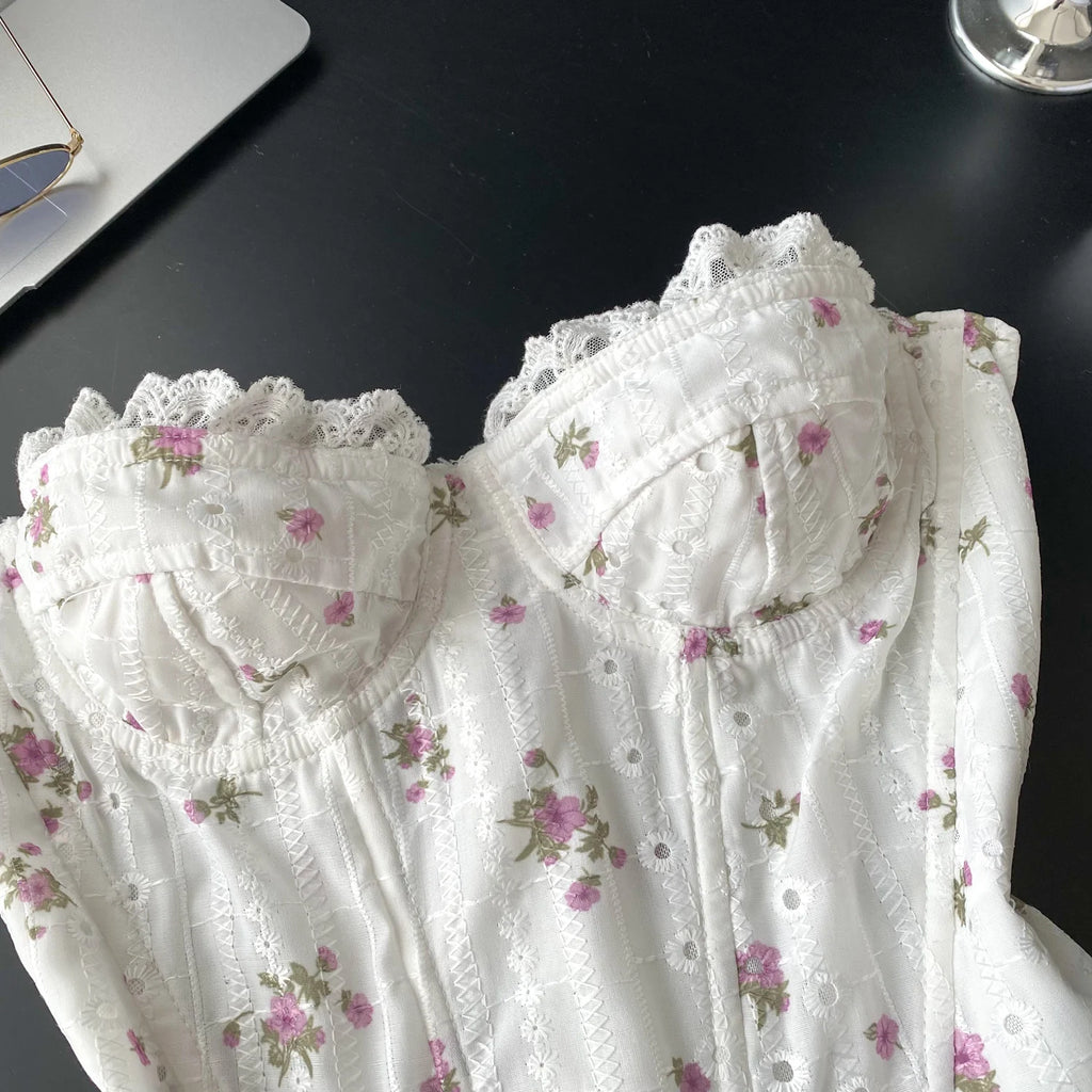 Embroidered Cutout Corset Crop Top
