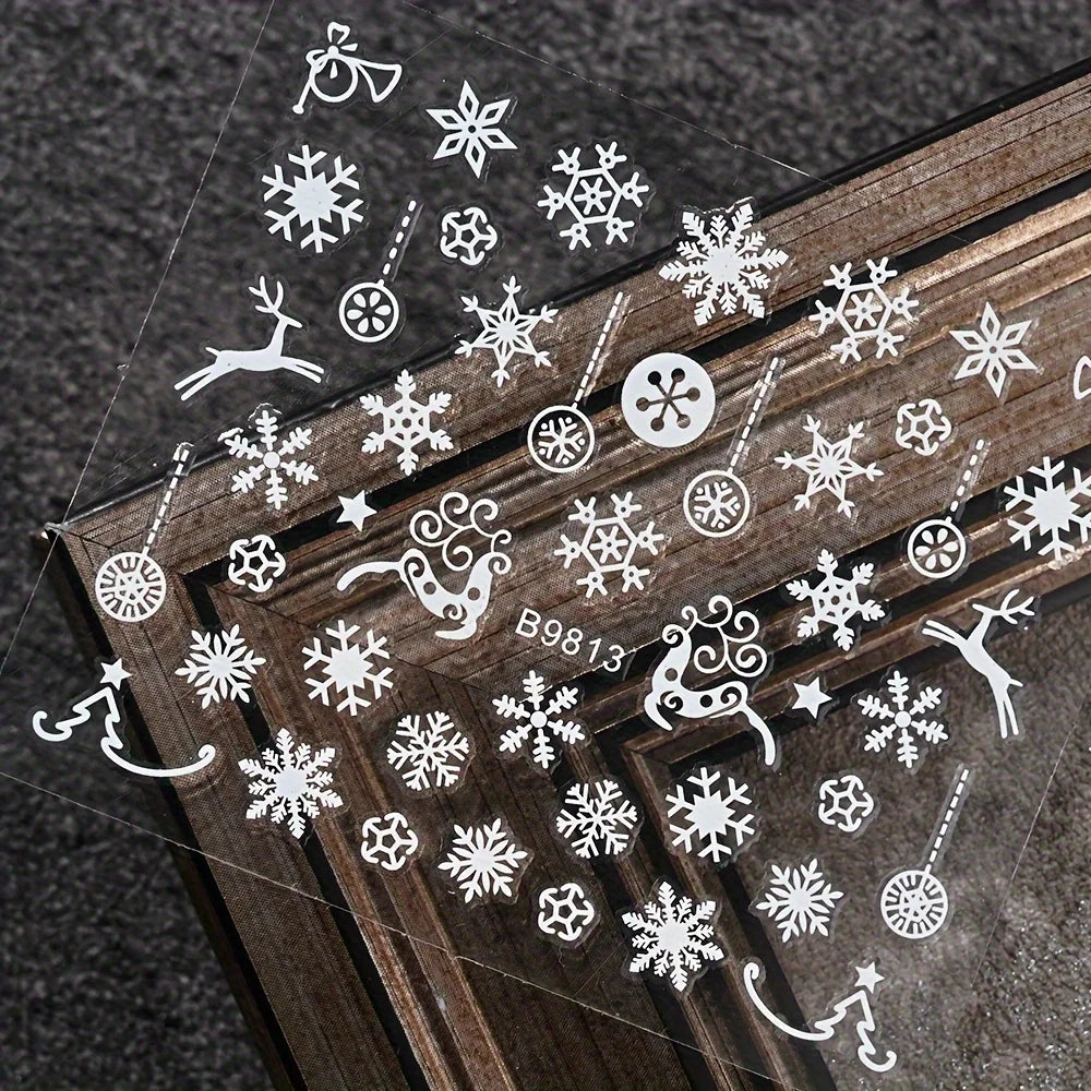 30pcs Sheets Christmas 3D Nail Art Stickers Decals Nail Art Supplies for Women And s - Self-Adhesive Cartoon Snowflake Snowman