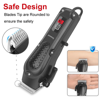 Cosoul Hair Clipper Compact Size Hair Trimmer Electric Beard Trimmer LED Display Hair Length Adjustable Big Capacity Battery
