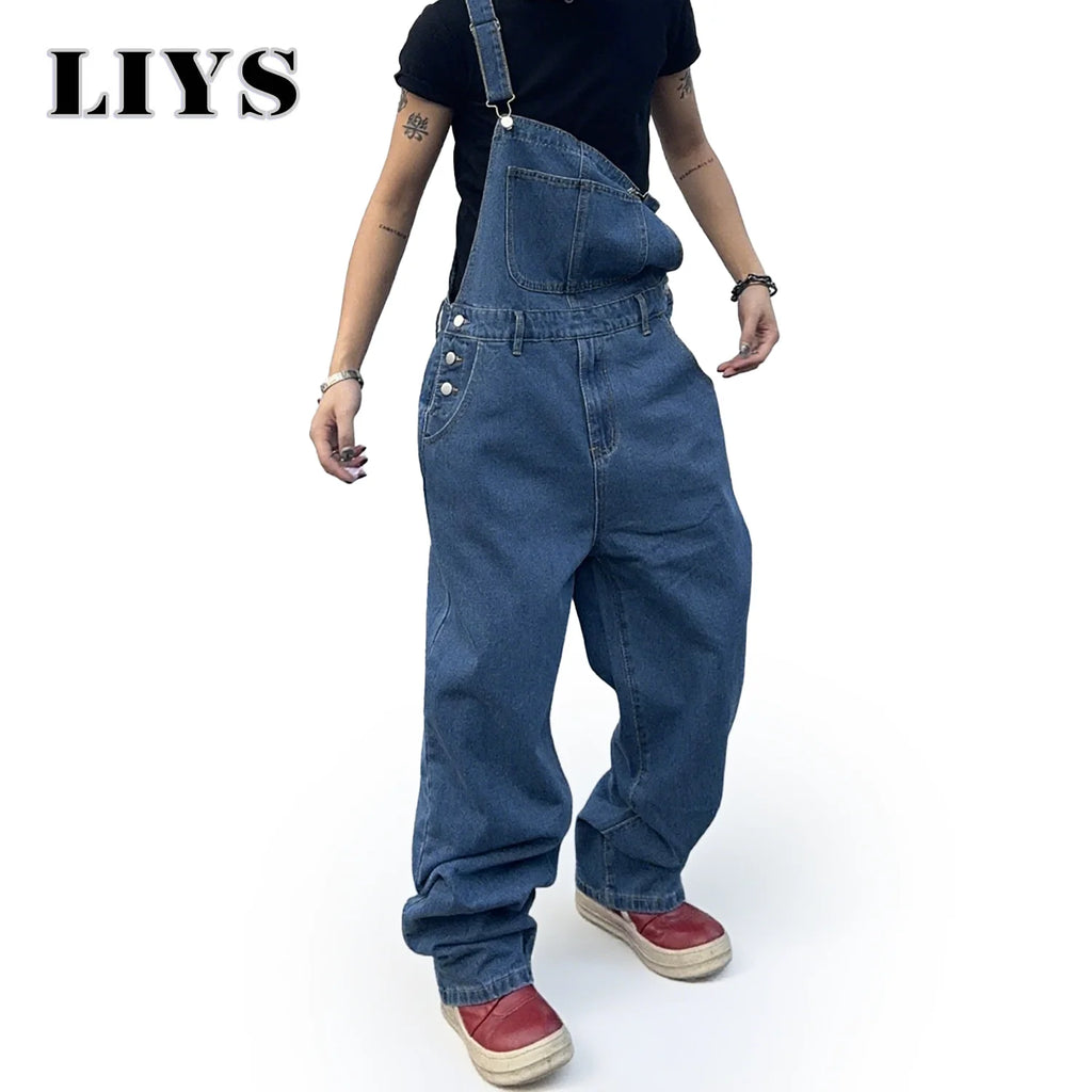 Men's Washed Relaxed Denim Overalls