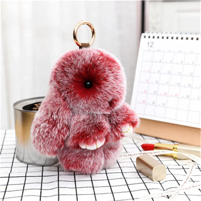 Cute Pluff Bunny Keychain Women Fur Pom Pom Angel Rabbit Key Ring Hare Plush Dolls Toy Girls Bag Car Key Pendant Kids Xmas Gift