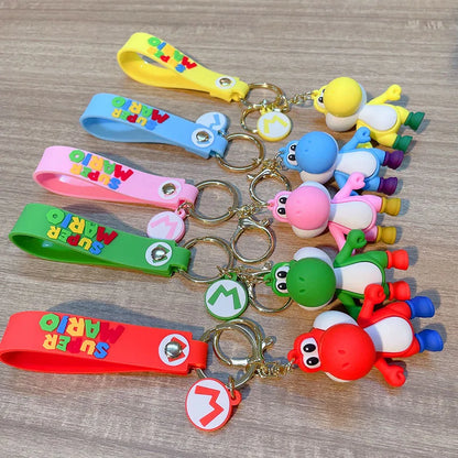 Super Mario Bros Keychain Anime Figure Toad Yoshi Car Decoration Backpack Pendant Accessories Kids