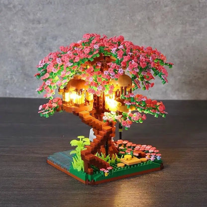 Cherry Bonsai Tree Building Blocks Set DIY Sakura Blossom Plants Bricks with Light Treehouse Model Romantic Gift for Girlfriend