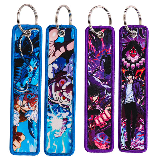 Japanese Anime Embroidery Key Fobs Cool Key Tags Manga Keychains for Motorcycles Cars Keyring Cosplay Accessories Toy Gifts
