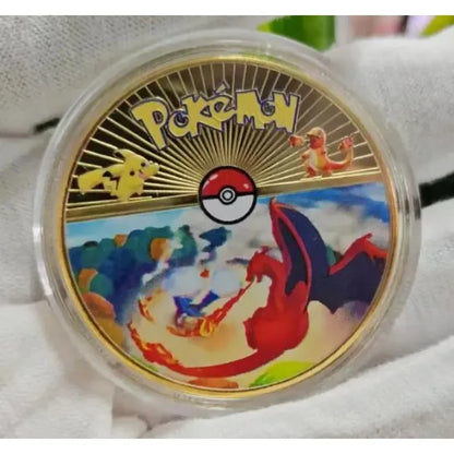 Anime Gold Plated Gold Coin Game Commemorative Coin Pikachu Mewtwo Charizard Gold Coin Game Collection childrens gift