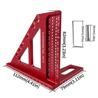 3D Multi-Angle Woodworking Square Protractor, Aluminum Alloy Miter Triangle Ruler T-Type Scriber - 22.5/30/45/60/67.5/90 Degree