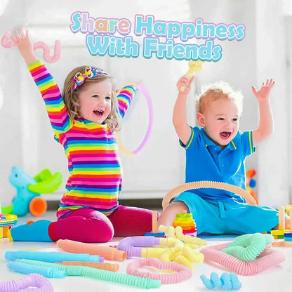 6 Pcs/Pack Pop Tubes Sensory Toys Fidget Pop Tube Stress Relief Decompression Finger Toy Telescopic Tube for Kids Teenager Gifts