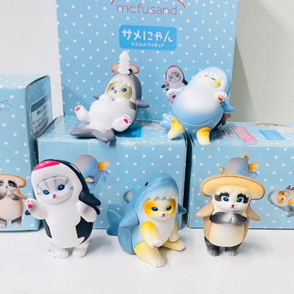 4cm Mofu Cat sands Action Figure Collection Set Animal Headgear Doll Kawaii  Cute PVC Model Desktop Decoration Crafts Gifts Toys