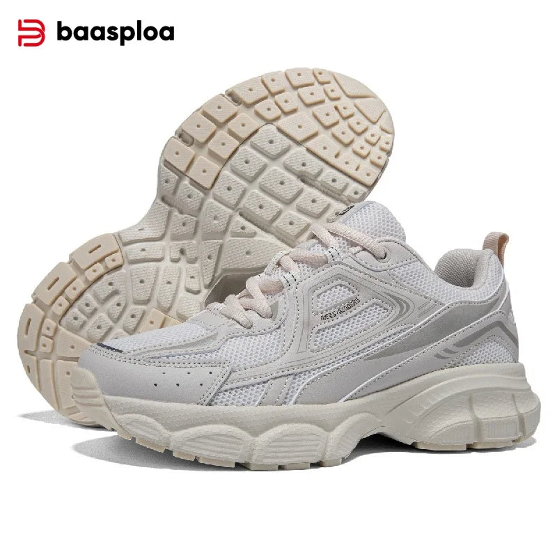 Baasploa Women Sports Shoes Outdoor Lightweight Breathable Jogging Sneakers Female Casual Mesh Anti-slip Lace Up Running Shoes