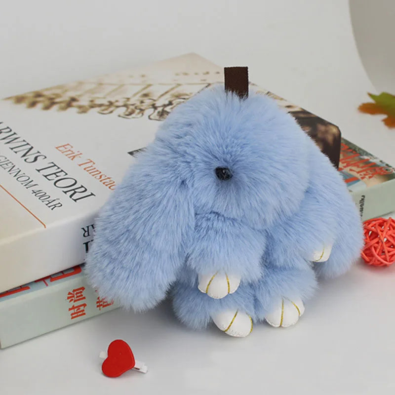 Cute Pluff Bunny Keychain Women Fur Pom Pom Angel Rabbit Key Ring Hare Plush Dolls Toy Girls Bag Car Key Pendant Kids Xmas Gift