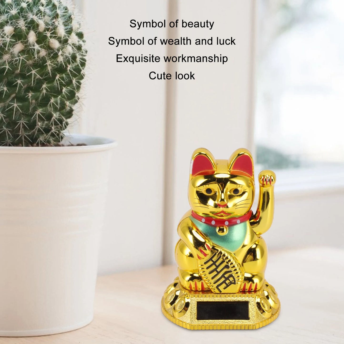 Chinese Lucky Cat Decoration Waving Arm Solar Light Induction Statue Figurine For Home Car Ornaments Golden Cat Decoration Cat