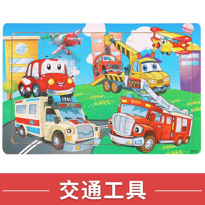 NEW Wooden 30pcs Puzzles Children Animal Dinosaur Cartoon Plane Puzzle Baby Early Education and Intellectual Building Block Toys