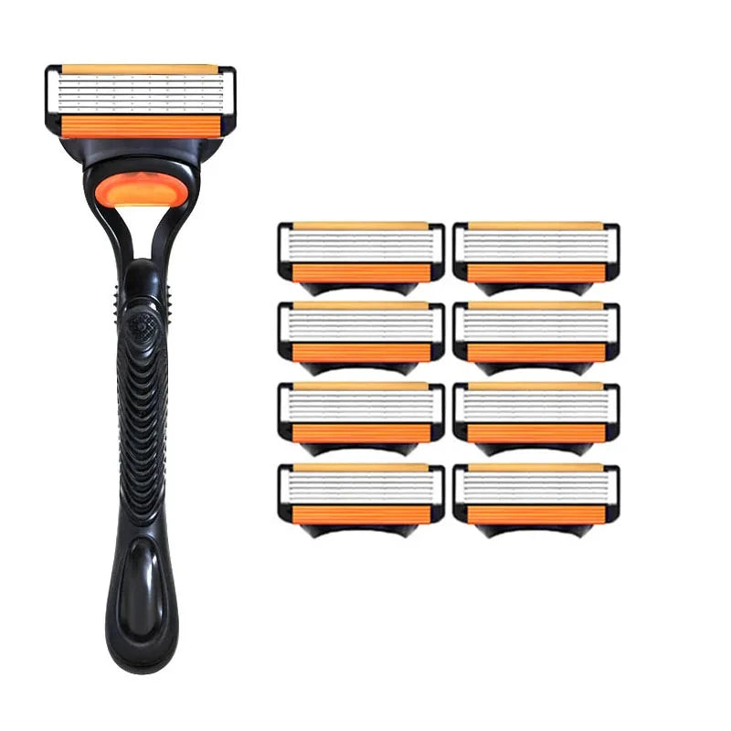 6-layer Manual Razor Set, 1 Handle With4/8/12/16/24 Refills Stainless Steel Manual Shave Razors For Daily Face Care