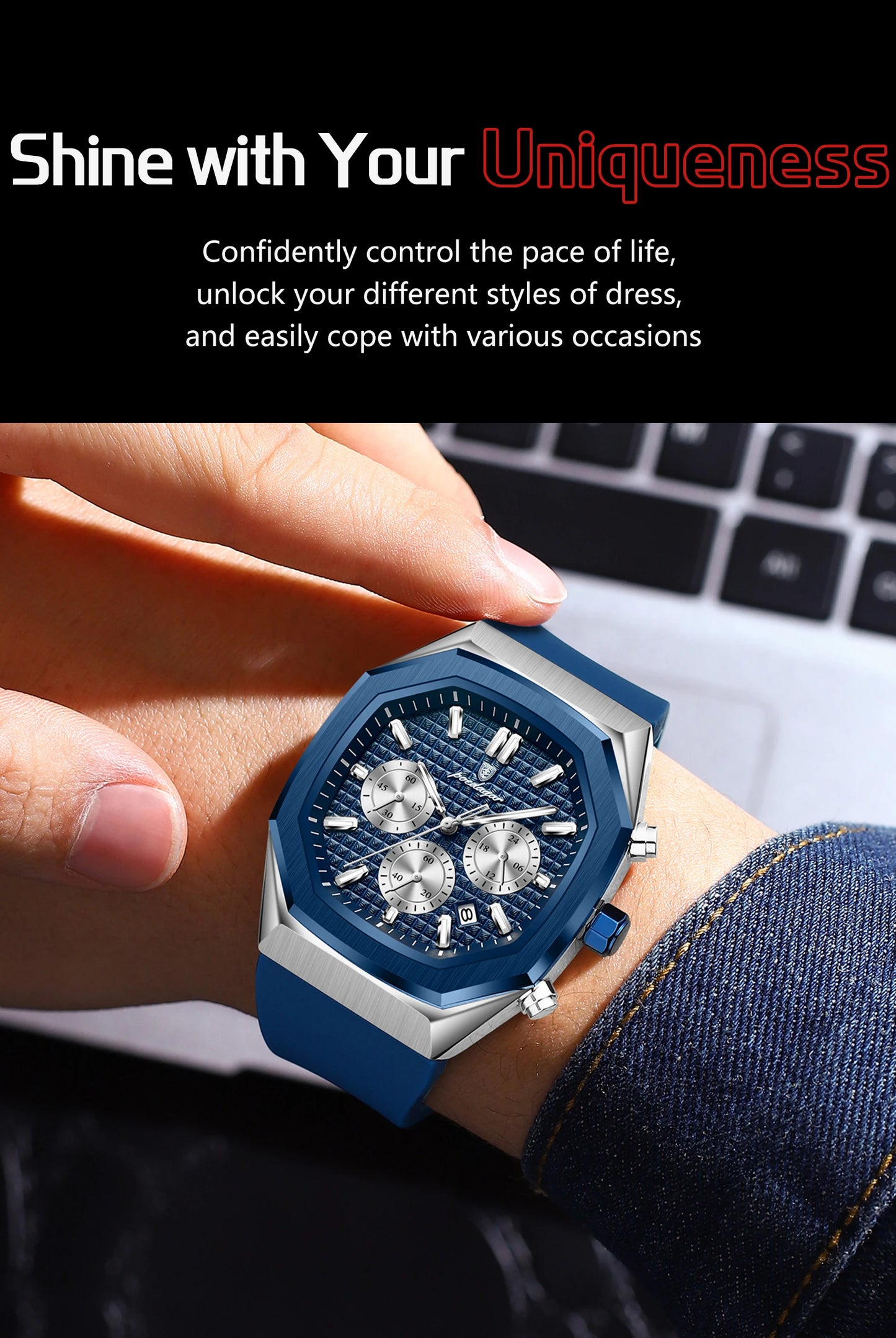 POEDAGAR Business Men's Watch Chronograph Date Silicone Strap Quartz Man Watch Waterproof Luminous Fashion Watches For Men Reloj