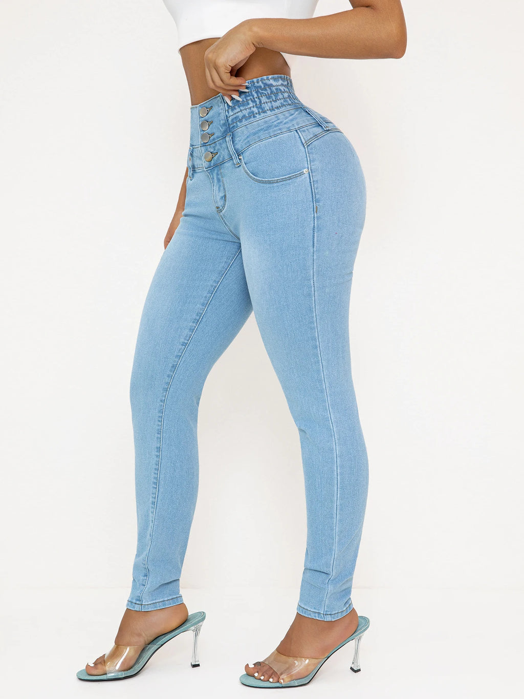 High-Waist Ankle-Length Stretch Jeans