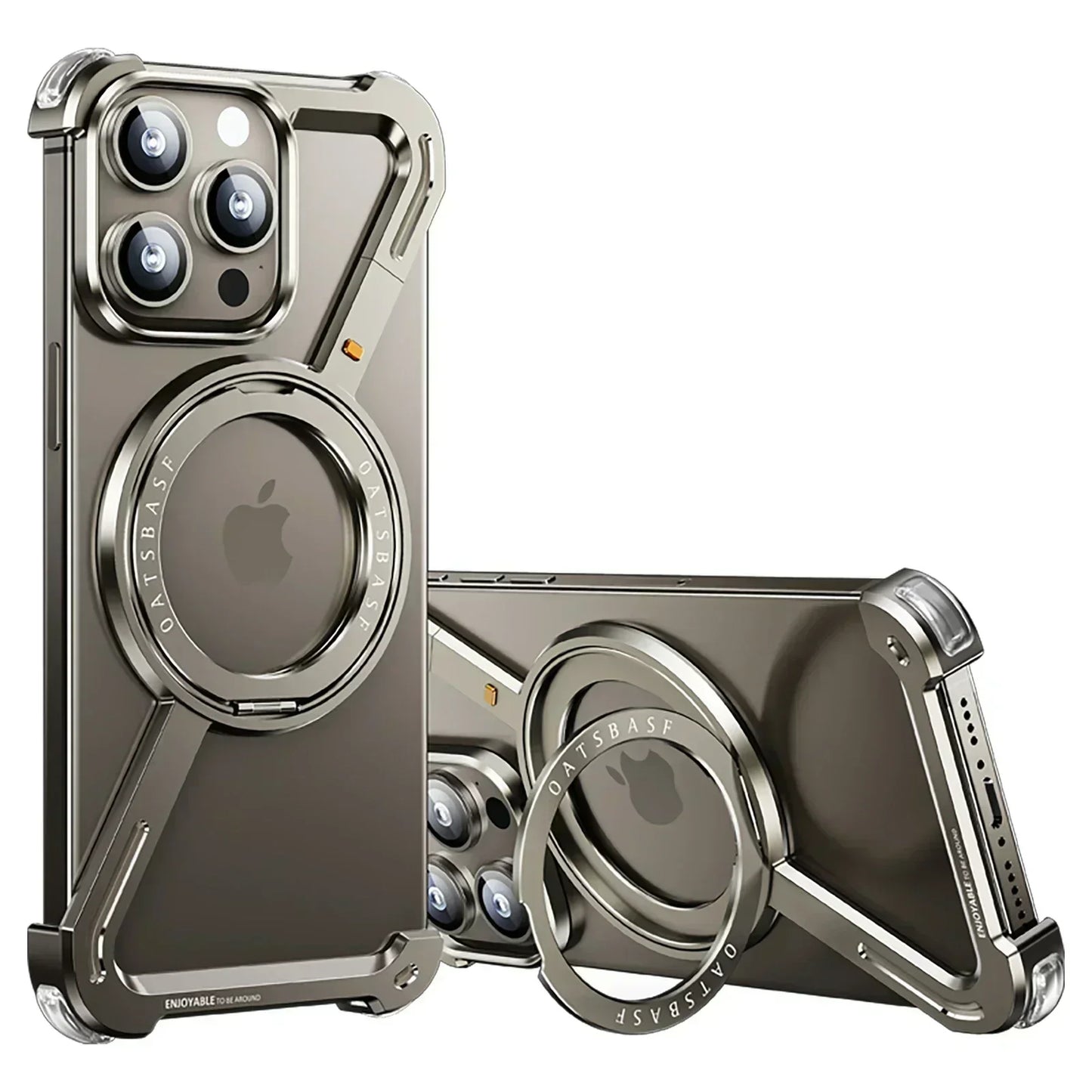 Oatsbasf Z Shape Phone Case for iPhone 16 15 14 Pro Max with Stand 360°Rotatable Magsafe Minimalist Frameless Protective Cover