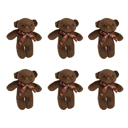 6/12pcs Mini Bear Plush Keychain Colorful Bear Stuffed Toy School Bag Pendant Teddy Doll Graduation Party Supplies Wedding Gift