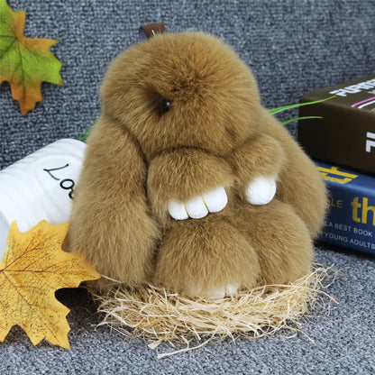 Cute Pluff Bunny Keychain Women Fur Pom Pom Angel Rabbit Key Ring Hare Plush Dolls Toy Girls Bag Car Key Pendant Kids Xmas Gift