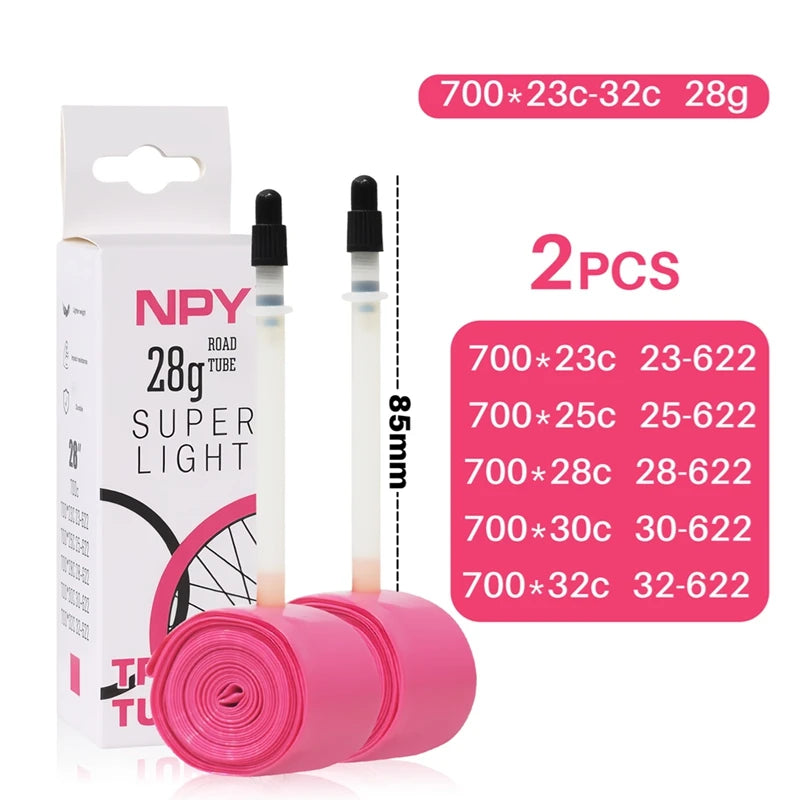 NPY Bike Inner Tube Anti Puncture 28G36G for Road Bikes 700C 23C 25C 28C 32C 35C Ultra-Light TPU Tube 45/65/85MM Presta Valves