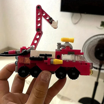 Mini size 6 In 1 Building Blocks DIY Police Car Fire Truck Castle Model Bricks Kids Educational Toys Gifts